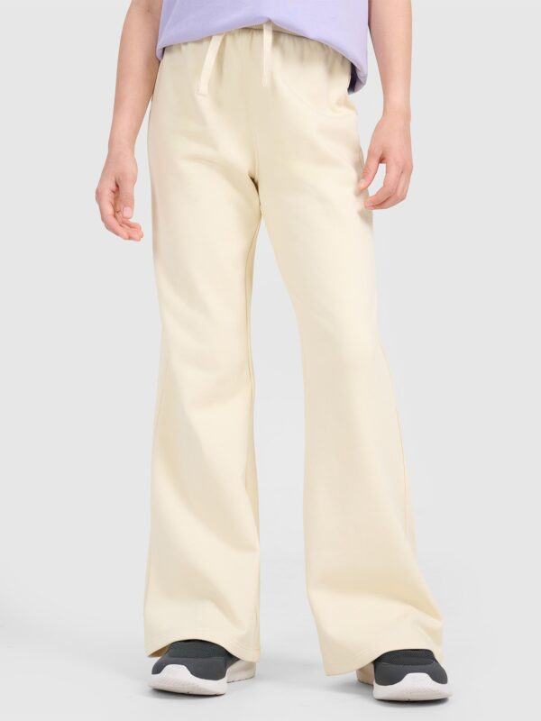 4F Spodnie dresowe z szerokimi nogawkami dziewczęce - beżowe 164 (13-14 lat)