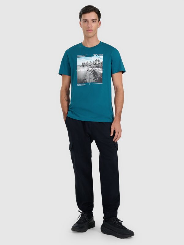 4F T-shirt regular z nadrukiem męski - turkusowy