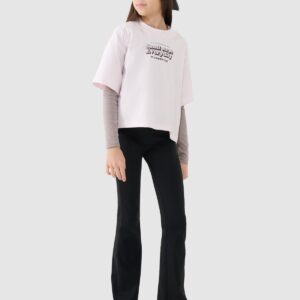 4F Crop top oversize z nadrukiem dziewczęcy - beżowy 146 (10-11 lat)