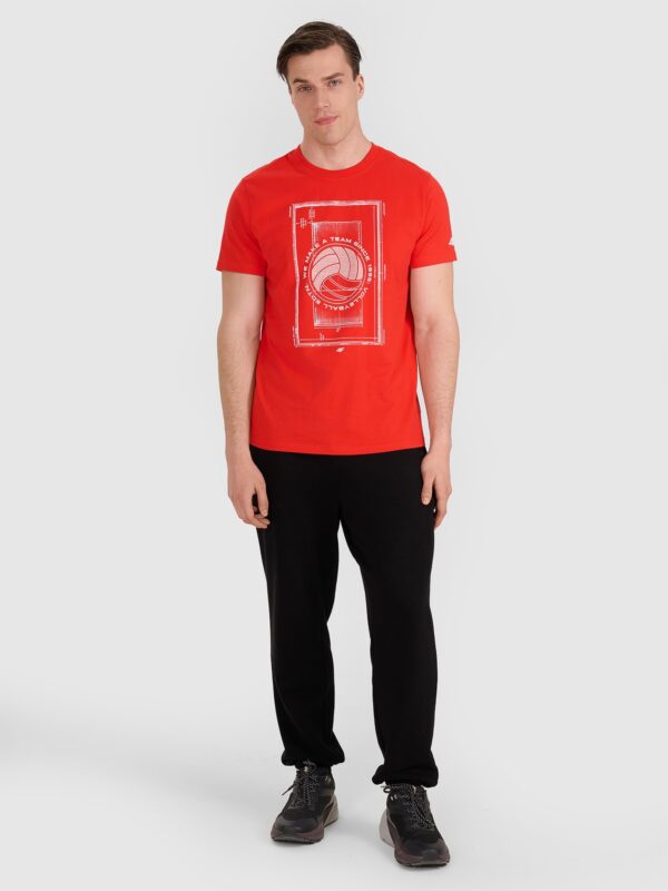 4F T-shirt regular z nadrukiem siatkarskim męski - czerwony