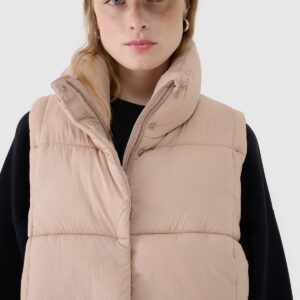 4F Długi bezrękawnik puchowy z wypełnieniem syntetycznym damski - beżowy
