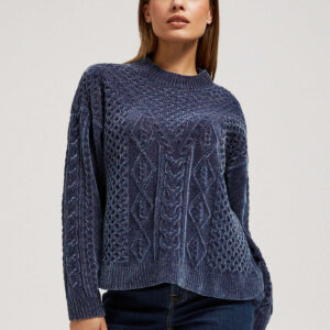 Sweter z ozdobnym splotem granatowy