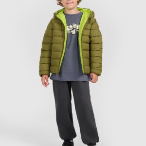 4F Kurtka puchowa dwustronna z wypełnieniem syntetycznym chłopięca - oliwkowa/khaki 128 (7-8 lat)