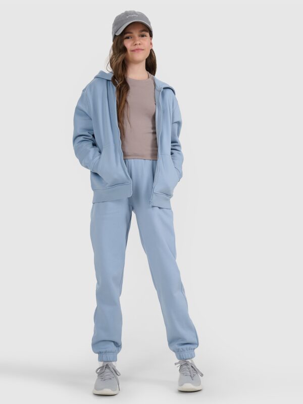 ac9cb504cbb5cc2d7ae9741158133858b70ba4f0 4F Bluza dresowa rozpinana z kapturem dziewczęca - niebieska 164 (13-14 lat)