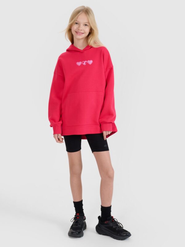 4F Bluza dresowa nierozpinana z kapturem dziewczęca - czerwona 140 (9-10 lat)