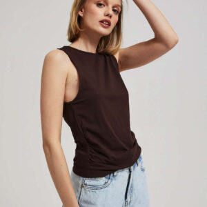 Top z marszczonymi bokami ciemnbrązowy