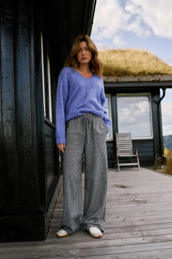 Bawełniane spodnie z szerokimi nogawkami szare