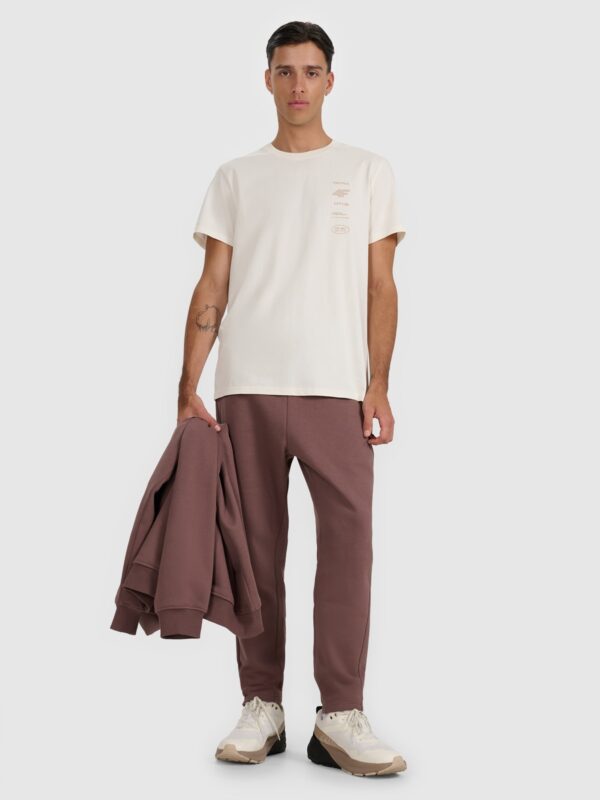 4F T-shirt regular z nadrukiem męski - beżowy