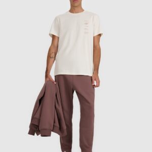 4F T-shirt regular z nadrukiem męski - beżowy