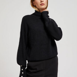Sweter z golfem i bufiastymi rękawami czarny