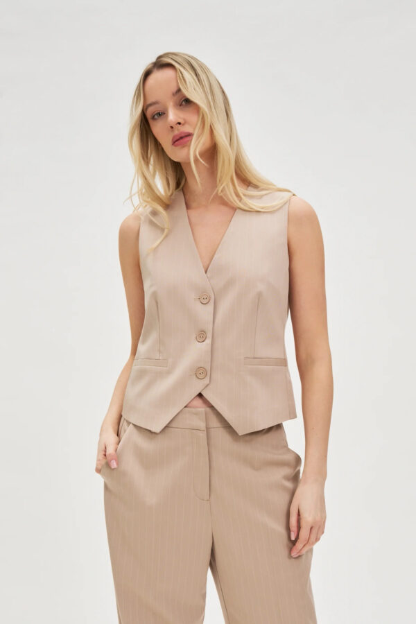 Kamizelka w paski beżowa