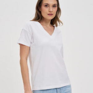 af1676783434b999716d58d062871c50290edc5a Bawełniany t-shirt z dekoltem w serek biały