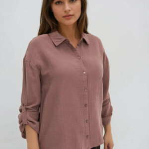 af75619370c0ae66d19aa33e19c3e152b0f52dc8 Koszula z bawełnianego muślinu brązowa