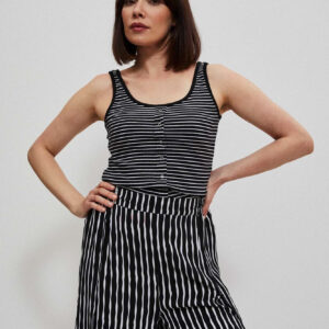 Top w paski z guzikami czarno-biały