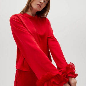 b009d3fc578d75440110822c5a99611337143bc9 Koszula z falbanami na rękawach czerwona