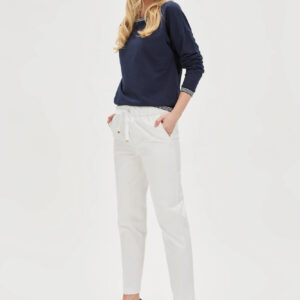 b10091ac1fa26cd2120b64ce3df4e7e58b29f413 Spodnie z prostymi nogawkami w kant białe