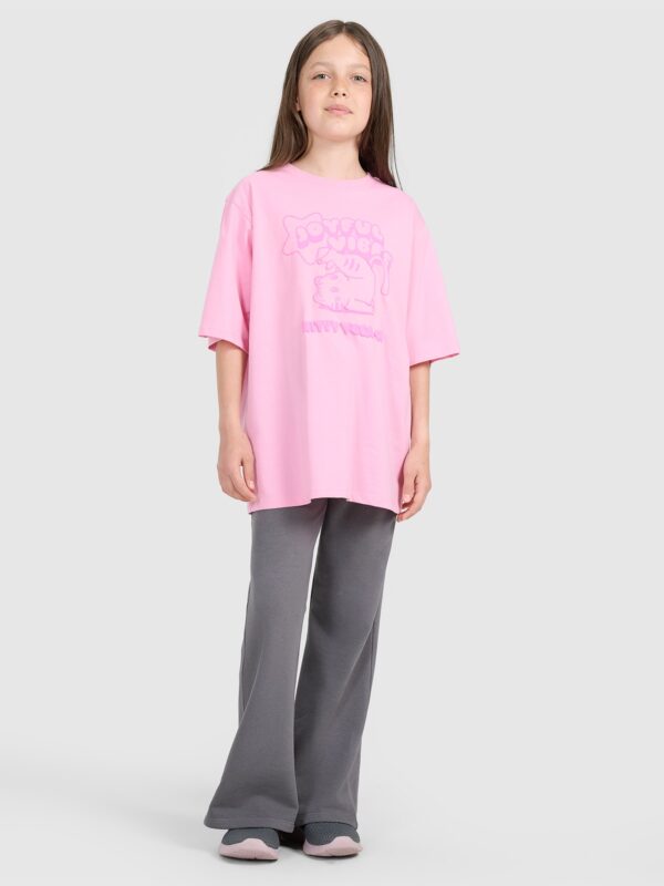 b16e2fd8a521f5f7b1b184ec32aa42c43af0ec65 4F T-shirt oversize z nadrukiem dziewczęcy - różowy 158 (12-13 lat)