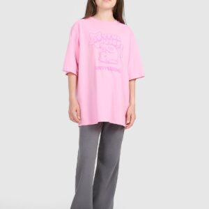 b16e2fd8a521f5f7b1b184ec32aa42c43af0ec65 4F T-shirt oversize z nadrukiem dziewczęcy - różowy 158 (12-13 lat)