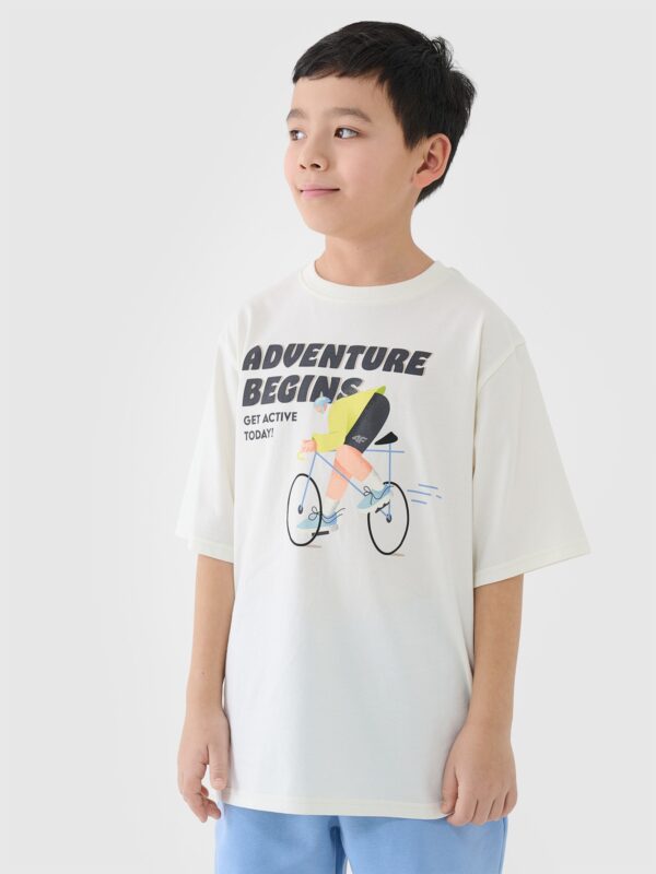 b1754030d1b8c690f8e524ee576c2dcd81c3b510 4F T-shirt oversize z nadrukiem chłopięcy - biały 146 (10-11 lat)