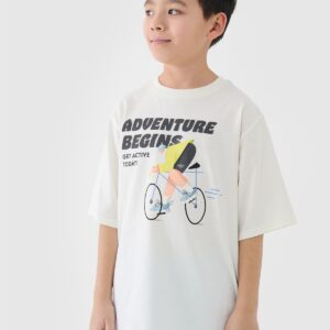 4F T-shirt oversize z nadrukiem chłopięcy - biały 146 (10-11 lat)