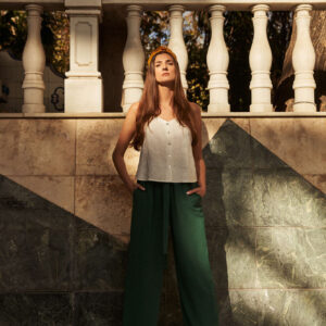 Spodnie z szerokimi nogawkami malachitowe