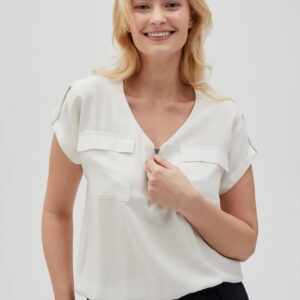 Wiskozowa koszula z dekoltem w serek biała