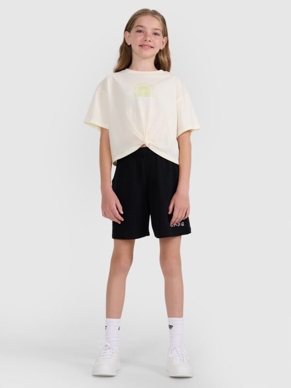 4F T-shirt oversize crop top z nadrukiem dziewczęcy - biały 158 (12-13 lat)