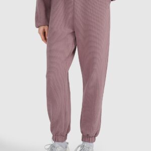 4F Spodnie dresowe z waflowej dzianiny damskie - brązowe