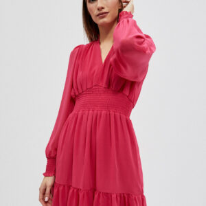 Sukienka z falbaną i bufiastymi rękawami