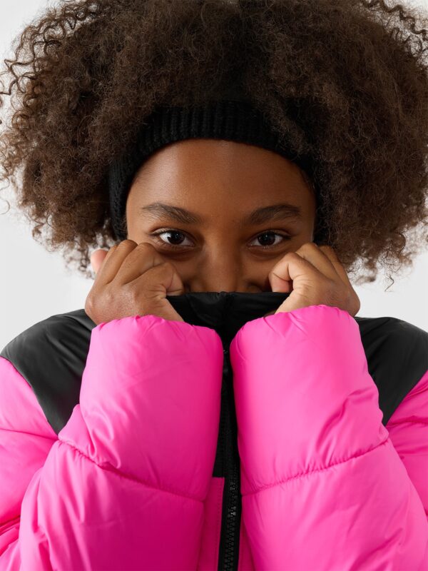 b2ebfe74e374711341f1b548e16da9976ca97d50 4F Kurtka puchowa z wypełnieniem syntetycznym dziewczęca - różowa 128 (7-8 lat)