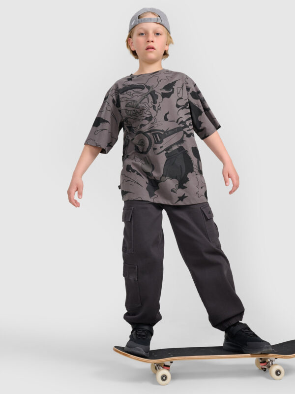 4F T-shirt oversize z nadrukiem chłopięcy - szary 134 (8-9 lat)