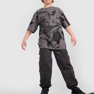 b30db20e7fa564bb91712d7efbd3be0c4ddfa3ea 4F T-shirt oversize z nadrukiem chłopięcy - szary 134 (8-9 lat)