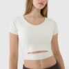4F T-shirt crop top gładki damski - biały