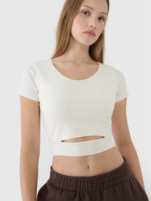 4F T-shirt crop top gładki damski - biały