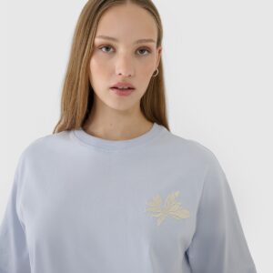 4F T-shirt oversize z nadrukiem damski - niebieski