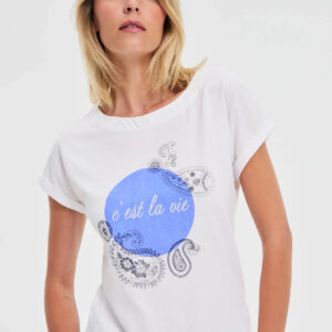 Bawełniana bluzka z nadrukiem biała