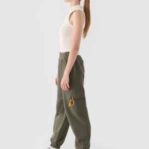 4F Spodnie dresowe joggery damskie - oliwkowe/khaki