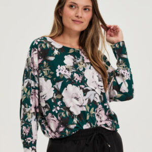 Sweter w kwiaty zielony