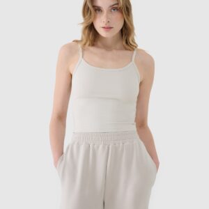 4F Crop-top slim damski - beżowy