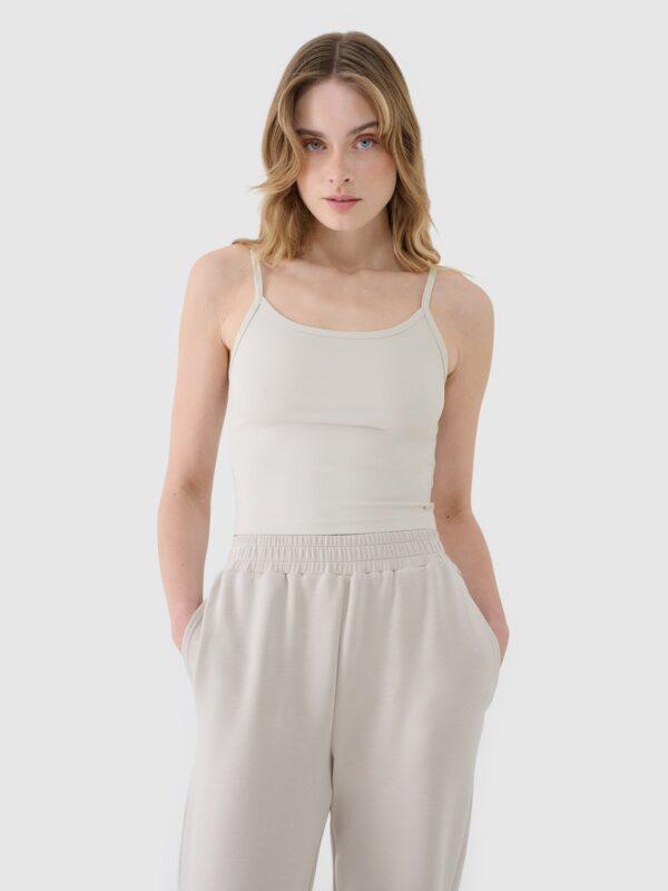 4F Crop-top slim damski - beżowy