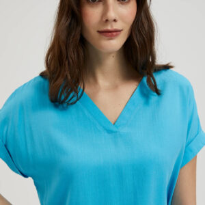 Wiskozowa koszula z dekoltem w serek niebieska