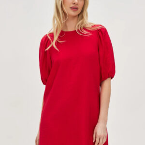 Sukienka z wiskozy z bufiastymi rękawami czerwona