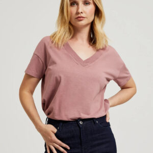 T-shirt z dekoltem w serek różowy