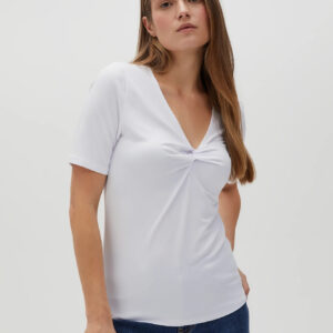 Bluzka z ozdobnym dekoltem biała