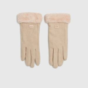 b748ba9177a7d69b88136dc7f4ec76b1432811c9 Rękawiczki ozdobione sztucznym futrem beżowe