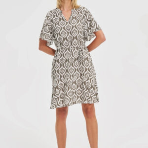 Wzorzysta sukienka oliwkowa