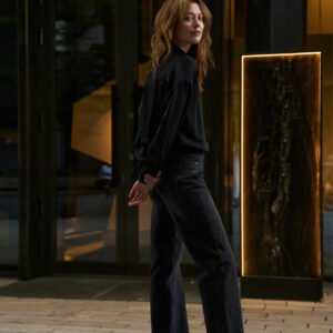 Jeansy z cyrkoniami grafitowe