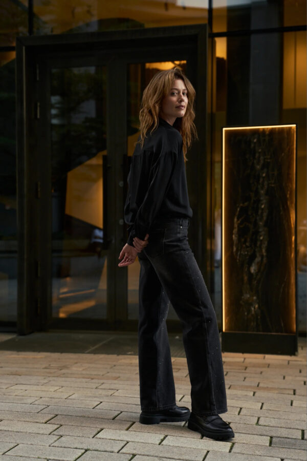 Jeansy z cyrkoniami grafitowe