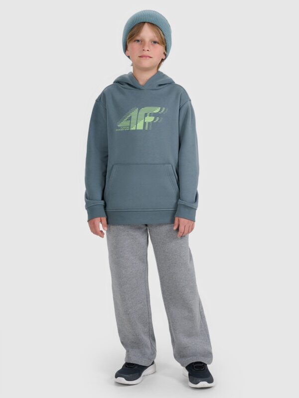 4F Bluza dresowa nierozpinana z kapturem chłopięca - turkusowa 134 (8-9 lat)