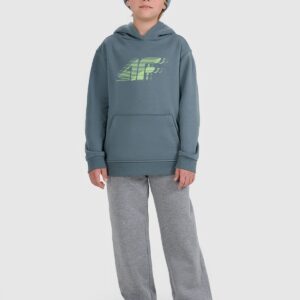 4F Bluza dresowa nierozpinana z kapturem chłopięca - turkusowa 134 (8-9 lat)